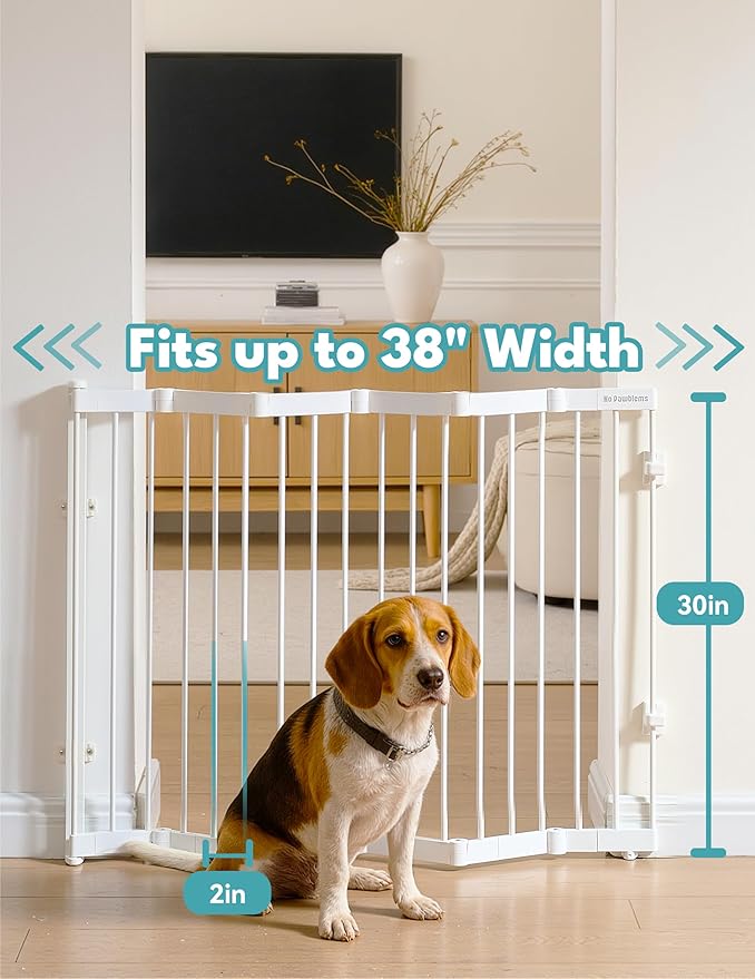 No Pawblems Retractable Safty Gate, Metal Adjustable Dog Gate for Doorways, Stairs & Hallways, Expands to 38" Wide, Auto Retract Design, No Bottom Bar, White