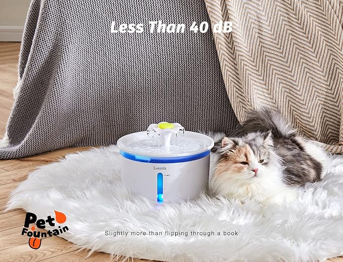 Cat Water Fountain, 85oz/2.5L Pet Water Fountain Indoor, Automatic Dog Water Dispenser with Switchable LED Lights, 2 Replacement Filters for Cats, Dogs, Pets (White)
