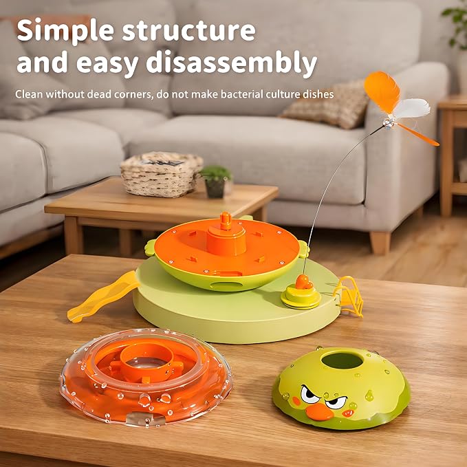 hooroor 4-in-1 Automatic Cat Toy Gift for Cat Owners, Interactive Laser & Feather Teaser with Bird Sounds, Treat Reward, Self-Balancing 360° Spinning Enrichment Exercise Toy for Bored Indoor Cats