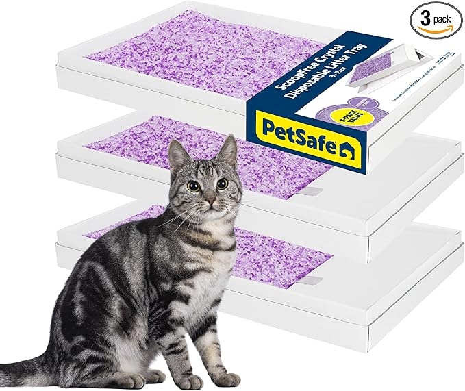 PetSafe ScoopFree Crystal Litter Tray Refills – Lavender Crystals, 3-Pack – Disposable Tray – Includes Leak Protection & Low Tracking Litter – Absorbs Odors on Contact