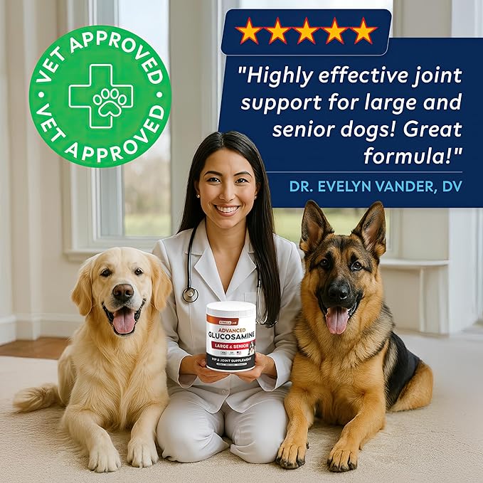 Advanced Glucosamine Hip & Joint Supplement for Senior Dogs - Green Lipped Mussel & Collagen - Hip & Joint Pain Relief - Large & Small Breed - Joint Health - Bacon - 120 Chews