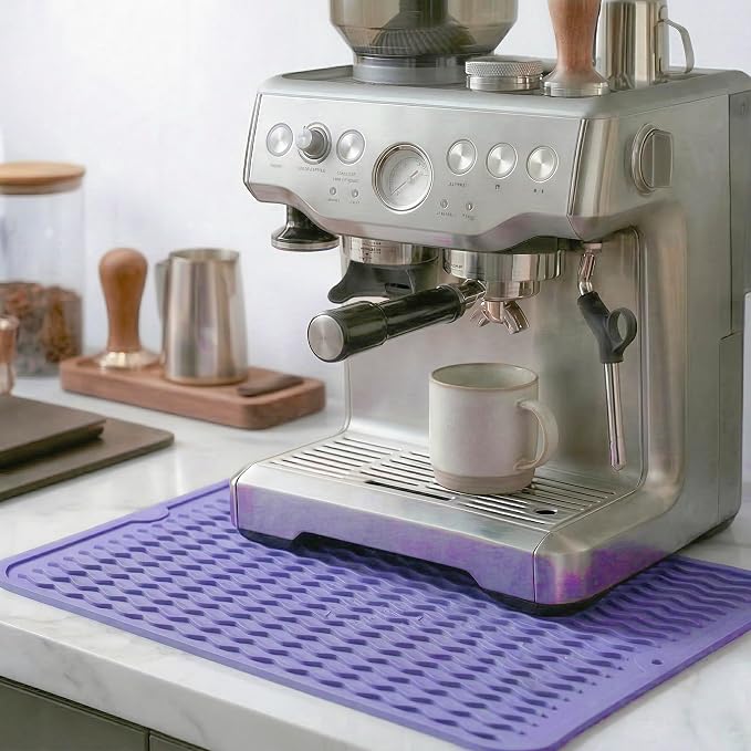 MicoYang Silicone Dish Drying Mat — Quick-Dry Ridges Counter & Sink Pad, Heat-Resistant Trivet to 450°F, Non-Slip & Dishwasher Safe, Roll-Up Storage, 18 Colors & 9 Sizes (Light Purple, 16"×12")