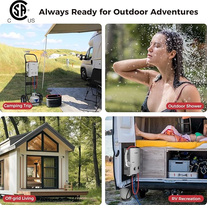 CAMPLUX ENJOY OUTDOOR LIFE 1.32 GPM Outdoor Portable Propane Tankless Water Heater with 1.2 GPM Water Pump Kits, Gray