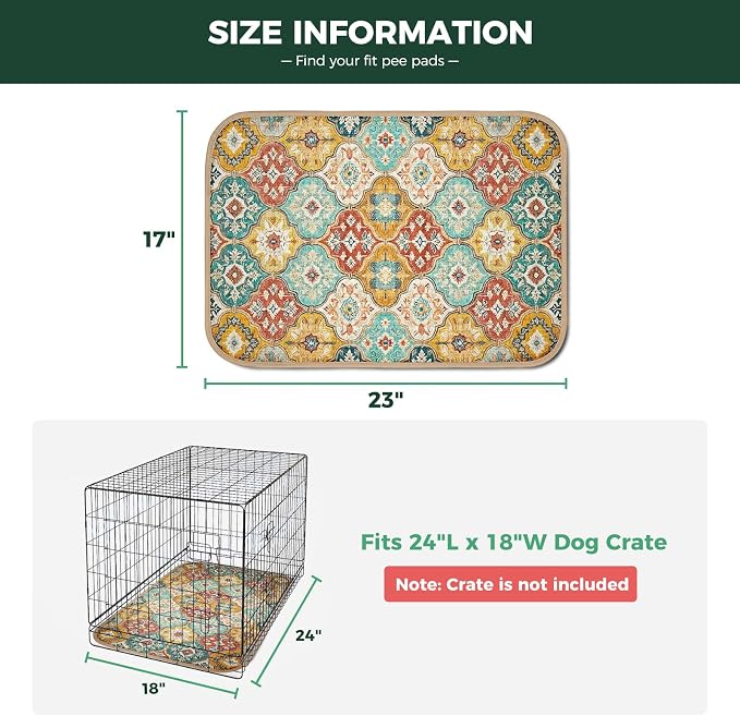 FXW Washable Pee Pads for Dogs, Puppy Pads with Super Absorbent, Specifically Designed for 24inch Cages, 17" x 23" Rectangle, Beige Gourd, 2 Packs
