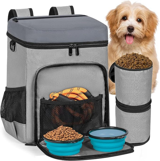 ANILD Dog Travel Bag Backpack, Flight-Ready TSA-Approved Dog Travel Bag with 2 Leak-Proof Food Canisters, 2 Foldable Silicone Bowls, Multi-Compartment Organizer for Hiking, Camping, Dog Mom Essentials