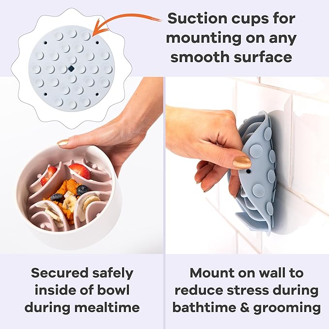 Lick Mat + Slow Feeder Bundle – Silicone, Non-Slip, and Dishwasher Safe - (1) Dog Lick Mat and (1) Slow Feeder Insert for Dog Bowls Over 5.5-Inches - with Suction Cups - Wet and Dry Food-Compatible