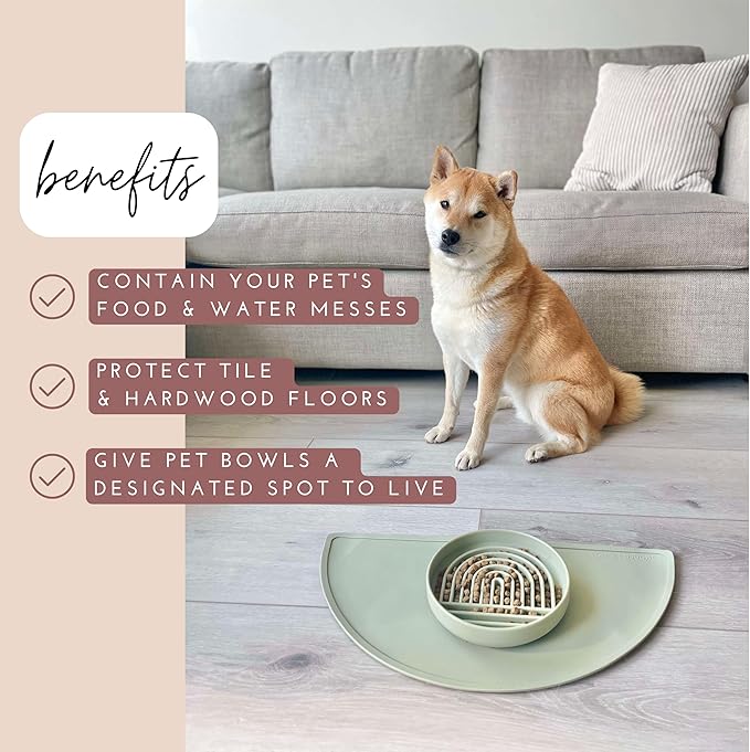 Should We Go? Waterproof Silicone Dog Food Mat – Medium Size Non-Slip Pet Bowl Mat, Raised Edge Design, Easy-to-Clean Pet Food Placemat for Dog & Cat Bowls, 21" Across x 10.5" Deep - Terracotta