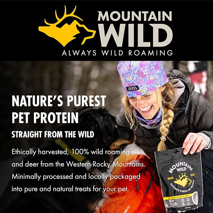 MOUNTAIN WILD Venison Jerky Training Treats for Dogs – Elk & Deer Meat Protein Dog Treat High-Value Reward – All-Natural, No Fillers, Grain-Free, No Artificial Preservatives – 8 oz (1 Pack)