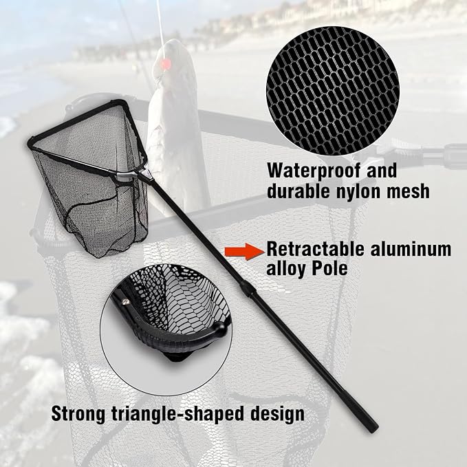 Fiblink Folding Aluminum Fishing Landing Net Fish Net with Extending Telescoping Pole Handle