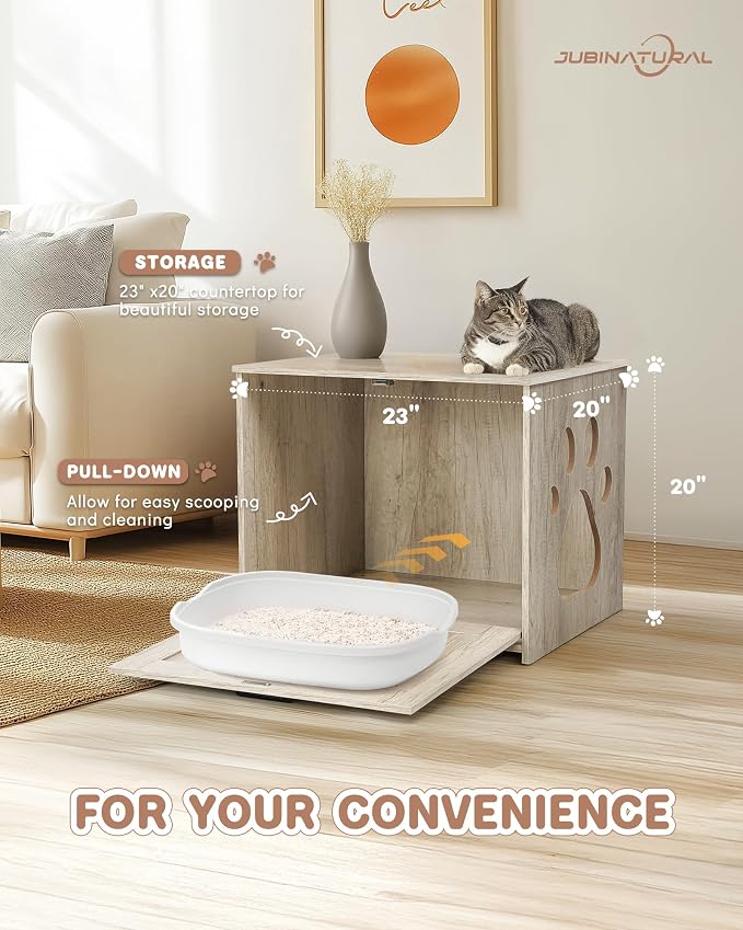 Cat Litter Box Enclosure, Indoor Hidden Cat Litter Box Furniture, Simple Classic Sliding Door Style Cat Litter Box Cabinet for Convenient Entry, Use As Side Table or Nightstand