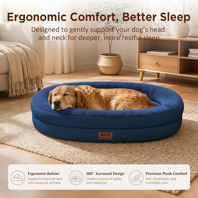 Orthopedic Dog Bed for Medium Dogs, Waterproof Dog Bed with Removable Bolsters, Egg Crate Foam Pet Couch for Medium Size Dog with Machine Washable Cover & Non-Slip Bottom, Navy