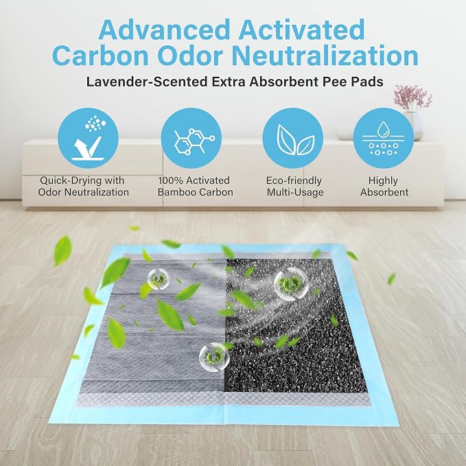 FluffyDream Ultra Charcoal Dog Training Pads with Leak-Proof Quick-Dry Urine Odor Design for Potty Training,23"X23"(80PCS) Improved Quality Pee Pads for Dogs, Super Absorbent Disposable Underpads