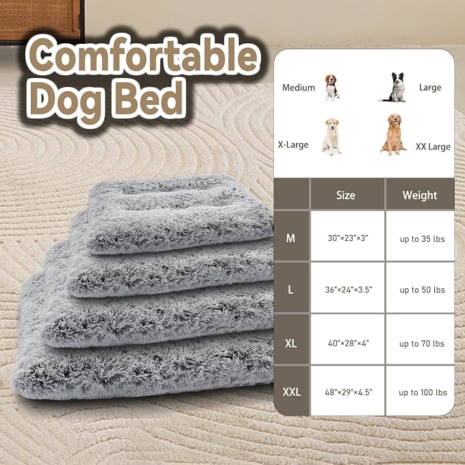 Dog Bed for Large, Medium, Small Dogs Breeds,Deluxe Plush Dog Crate Beds, Comfy Kennel Pad, Washable Pet Sleeping Mat, Non-Slip Bottom, Grey 40 X 28 in