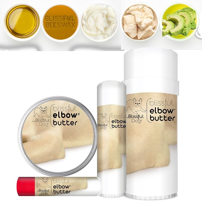 The Blissful Dog Elbow Butter for Dry, Cracked Calluses, Lick-Safe Dog Balm, Soothing Elbow Balm with Moisturizing Shea Butter, Almond, Olive, and Essential Oils, Pet Supplies, 8 oz. Tin