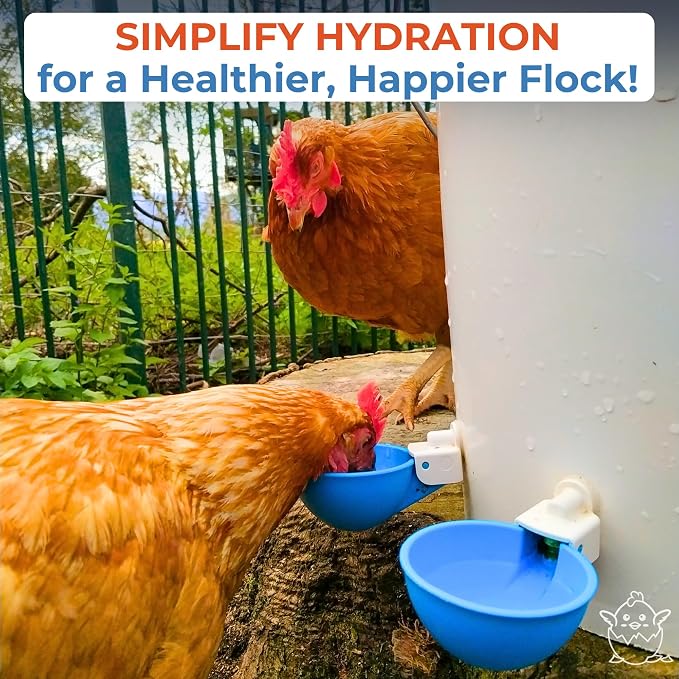 Lil Clucker - Blue Large Automatic Chicken Waterer Cups Suitable for Ducks, Geese, Turkeys, and Bunny Rabbit - Water Feeder Kit - Poultry Waterer - Pack of 8…