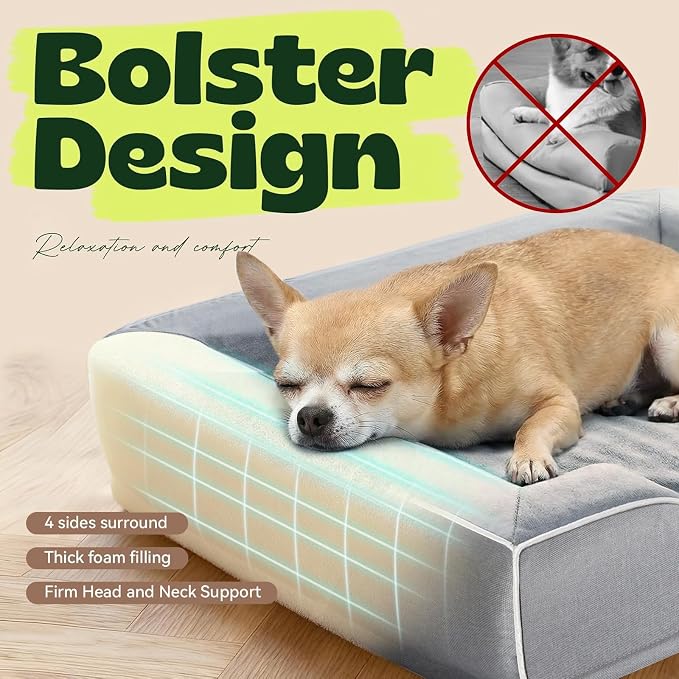 Orthopedic Dog Bed for Small Dogs,Cooling Gel Memory Foam Pet Bed with Removable Waterproof Cover,Puppy Couch Bed Washable for Joint Pain Relief,Grey,24"x18"x6"