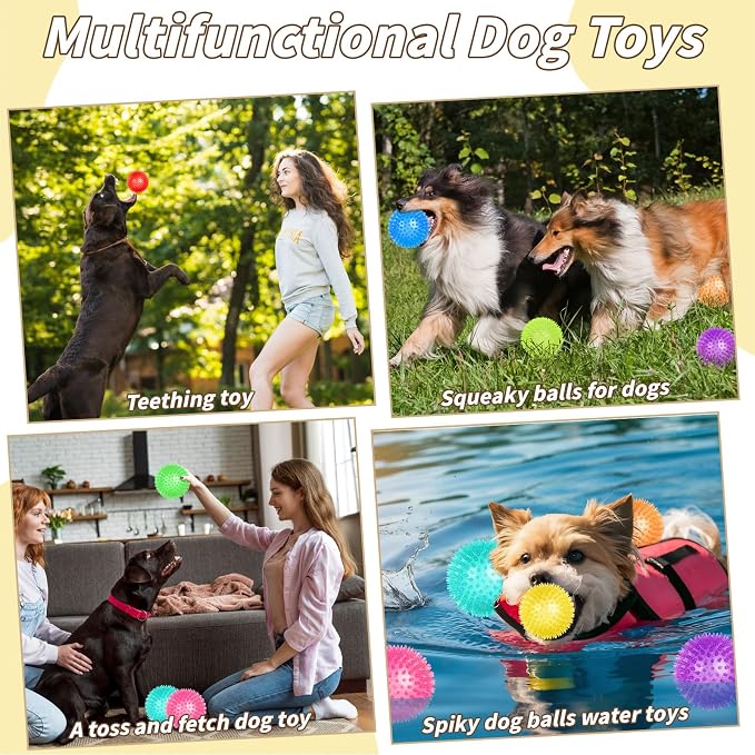 12 Pcs 4.5 in Squeaky Dog Toy Balls Spiky Dog Balls Chew Toy for Teething Durable High Bounce TPR Fetch Toy 9 Colors Water Toy for Large Medium Dogs Aggressive Chewers Clean Teeth and Training