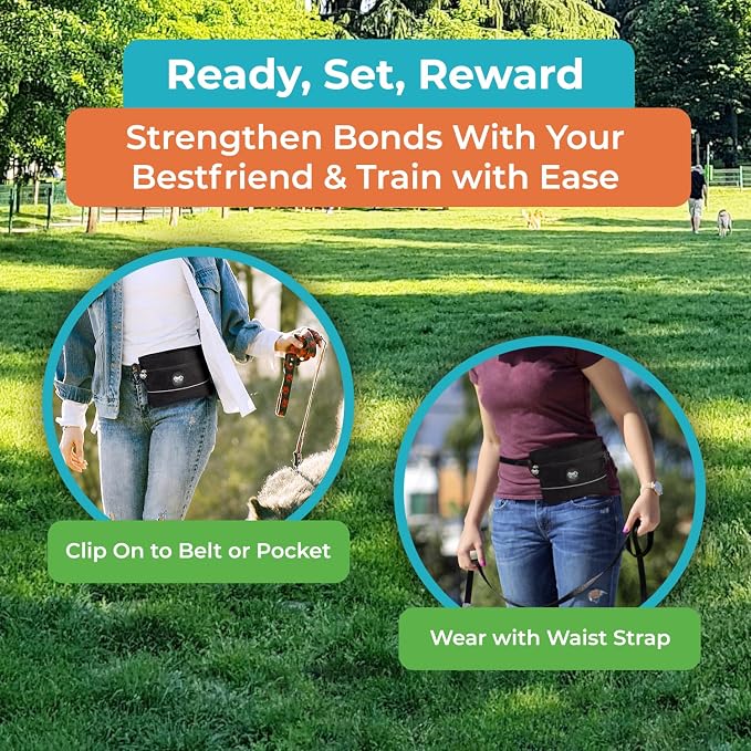 Joyride Harness Dog Training Treat Pouch - Adjustable Waist Belt, Clip-On Feature, & Built-in Poop Bag Dispenser Compact, Durable & Stylish Pet Reward Bag