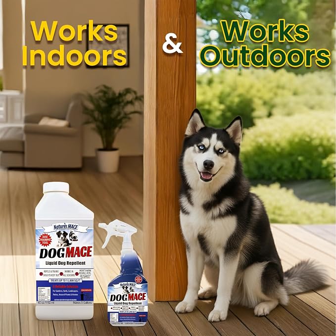 Nature’s MACE Dog Mace, Dog Repellent for Yard, Potty Training Tool, Indoor & Outdoor, Marking and Digging Spray, Pee Deterrent, Safe Around Kids, Pets, Plants, 40oz Concentrate, Treats 15,000 Sq Ft