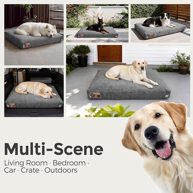 Sytopia 36 Inch Durable Dog Beds for Large Dogs, Waterproof Pet Crate Pad with Machine Washable Removable Cover, Great for Indoor, Outdoor, Crate, Patio Use, Grey