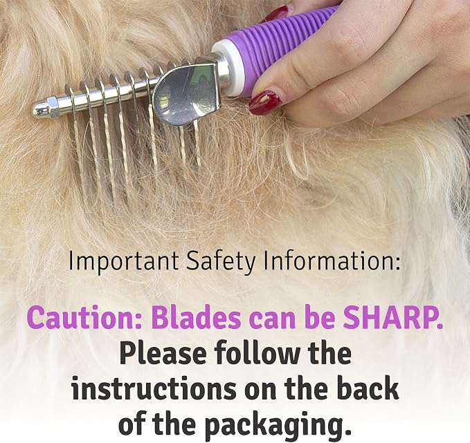 Poodle Pet Bundle - Dematting Fur Rake Comb Brush Tool with Steel Safety Blades for Detangling Matted or Knotted Undercoat Hair and Slicker Brush for Small and Large Dogs Pet Hair Remover