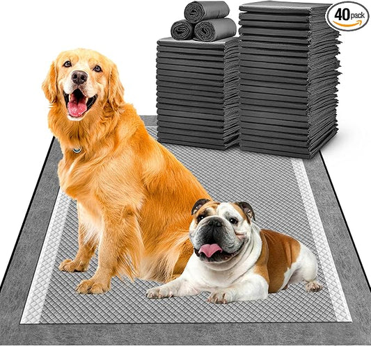 MIZOK Pee Pads for Dogs 28x34in Charcoal Dog Pads Extra Large, Super Absorbent Odor Eliminating Leak-Proof, Dog Pee Pads with Activated Carbon for Large Breeds, Disposable (40 Count)