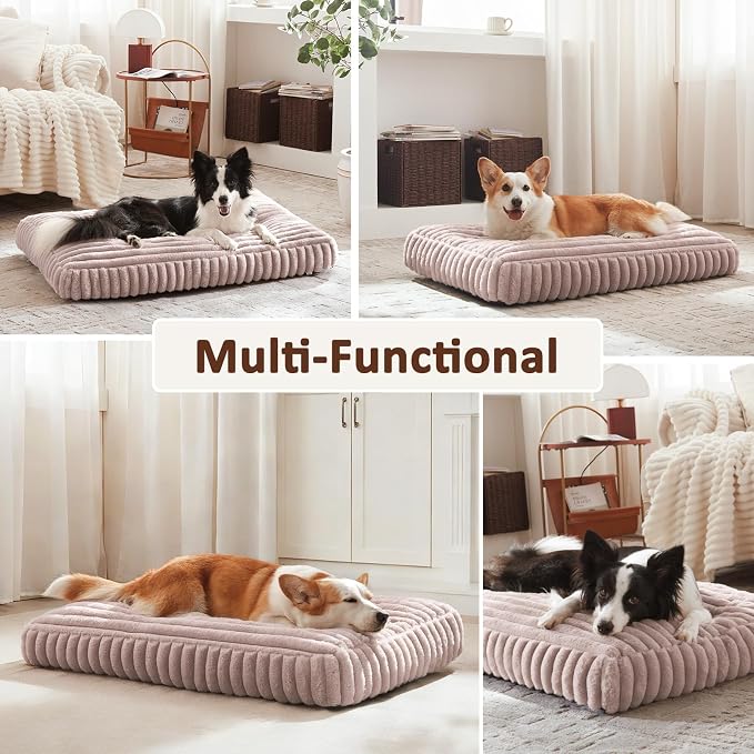 Dog Beds Large Sized Dog, Flat Pet Beds with Removable Washable Cover, Pet Mat Cute Pet Crate Bed Thick Shredded Chopped Crate Foam & Anti Slip Bottom for Indoor