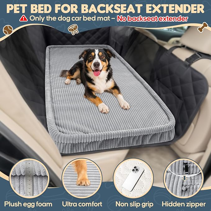 Dog Car Bed, Non-Slip Backseat Extender Pet Mat, Removable Washable Dog Bed for SUVs, Sedans & Trucks, Anti-Slip Travel Bed for Dogs, Easy Clean & Scratch-Proof & Comfort Light Gray (50"L×24.6"W×2"H))