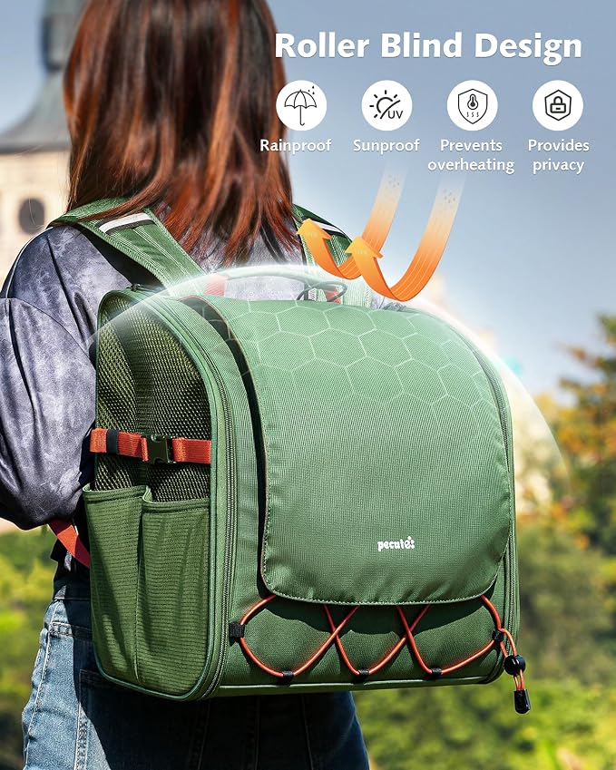 Pecute Small Pet Carrier, Breathable Bearded Dragon Carrier, with Transparent Bubble & Steel Frame, Safety Lock for Hamster, Rabbit, Guinea Pig, Kitten, Puppy, Ideal for Travel/Vet Visits/Camp, Green