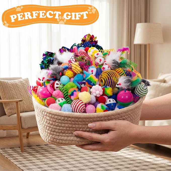 Leitee 200 Pcs Cat Toys Bulk, Interactive Kitten Toys Set for Indoor Cats with Colorful Springs Toy, Mouse Toy, Rainbow, Crinkle, Sparkle Balls, Pom Pom, Bell & Sisal Ball for Boredom Relief Exercise