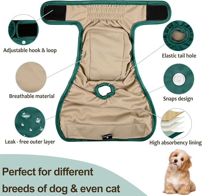 3 Pack Female Dog Diapers - Reusable Diapers for Doggie in Heat - Highly Absorbent Dog Diapers Female for Pet Incontinence with Adjustable Snaps (Red,Grreen,Black, M)