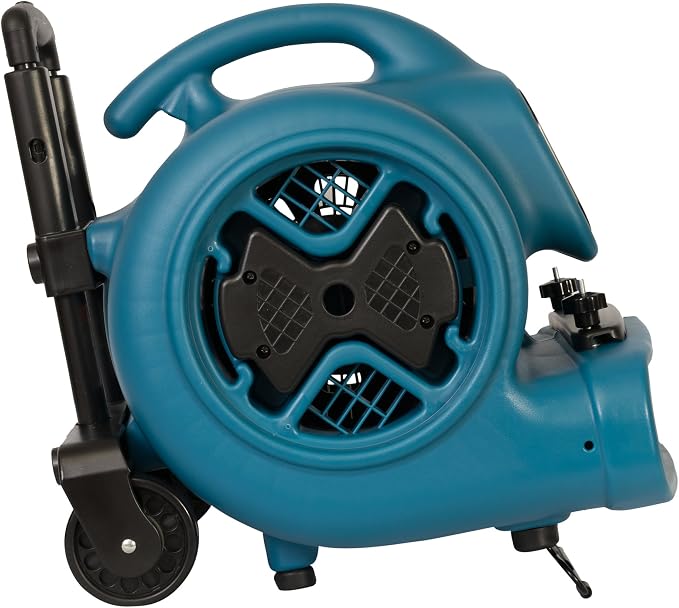 XPOWER P-630HC Pro 1/2 HP 2800 CFM Centrifugal Air Mover, Carpet Dryer, Floor Fan, Blower, Telescopic Handle and Wheels, Carpet Clamp, for Water Damage Restoration, Janitorial, Plumbing, Home Us, Blue