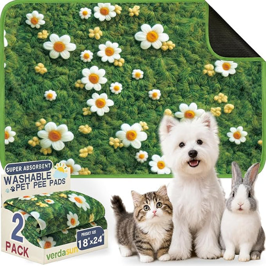 Washable Pee Pads for Dogs, Reusable Puppy Potty Training Pads, Ultra-Absorbent Thick Waterproof Leak-Proof Non-Slip Pads & Mat for Crate, Playpen, Floor, Whelping & Housebreaking , 2 Pack 18"x24"