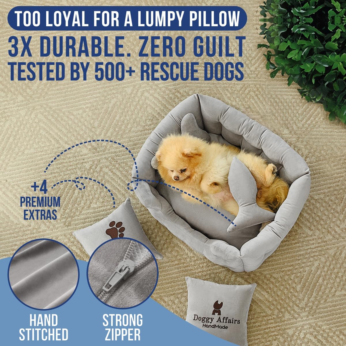 Luxury Dog Bed Chesterfield – Handcrafted Velvet Throne for Dogs | Joint Support, Calming & Temp-Regulating Comfort | Durable 5+ Years, Anti-Claw, Washable 100+ Times – XS, Gray