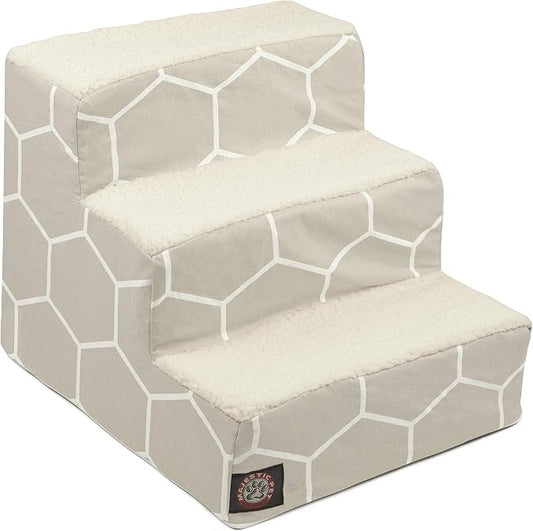 Majestic Pet 3 Step Portable Dog Stairs for Small Dogs to get on Bed Supports 25 lbs or Less – Dog Steps for High Bed with Machine Washable Cover – Pet Stairs for Cats Hexo Shapes Gray
