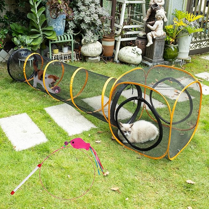 Cat Play Tunnel + Cube(with Three Ways) for Indoor and Outdoor, Cat Playpen, Play Enclosures, Collapsible Cube, Tunnel, Easy to Connect with Tent