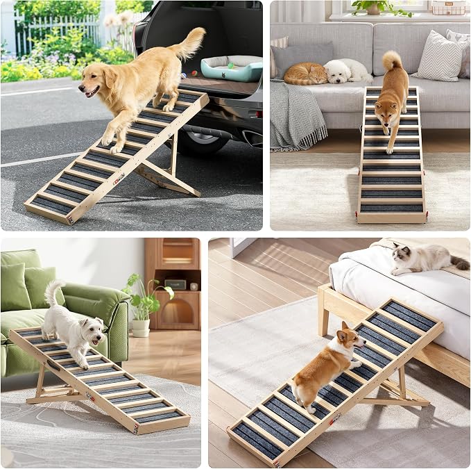 Dog Ramp for Bed, Couch, Car-55 L Gentle Slope Folding Pet Ramp with Non-Slip Surface and Metal Reinforced-High Traction,4 Adjustable Heights 18"-25", Supports 176lbs for Small Medium Large Dogs