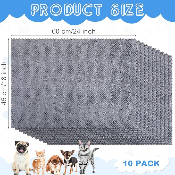 VitalCozy 10 Pcs Guinea Pig Cage Liners Washable Rat Bedding for Guinea Pigs Controlling Absorbent Waterproof Pee Pads Blanket for Rabbits Hamster Small Animal Chinchilla(Grid,18 x 24 Inch,Gray)