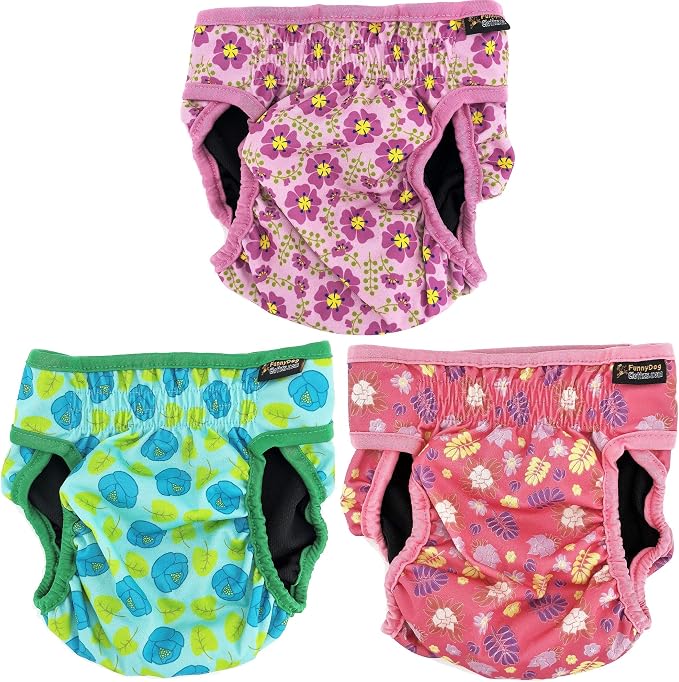 Pack of 6 Female Dog Diapers with 4 - Layers of Absorbent Pads Cat Panties Waterproof Leak Proof Washable (S: Waist 12" - 16", Pack of 6 Patterns)