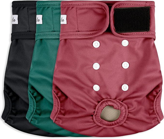 3 Pack Female Dog Diapers - Reusable Diapers for Doggie in Heat - Highly Absorbent Dog Diapers Female for Pet Incontinence with Adjustable Snaps (Red,Grreen,Black, M)