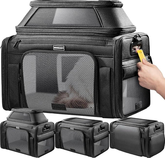 Top-Expandable Pet Carrier with Treat & Pet Window,18x11x11 Inch Delta American United Airline Approved,Soft-Sided Dog Carrier for Small Dogs and Cats,Travel Cat Carrier with Locking Safety Zippers