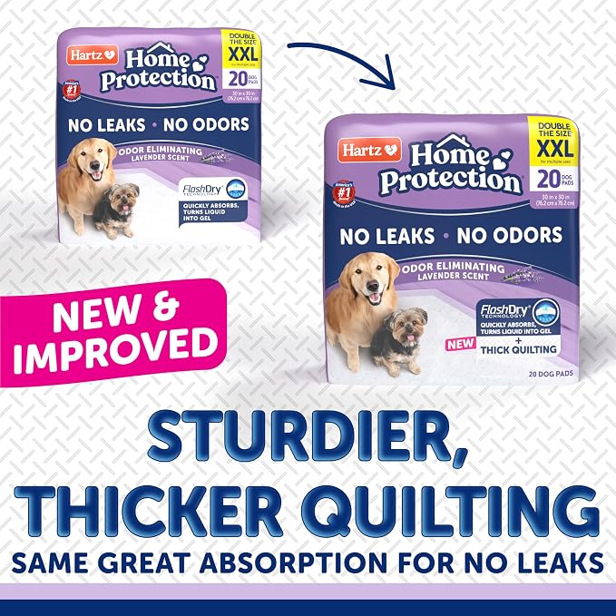 Hartz Home Protection Super Absorbent Odor Eliminating Lavender Scented No Leak Dog Pads, XXL 20 count