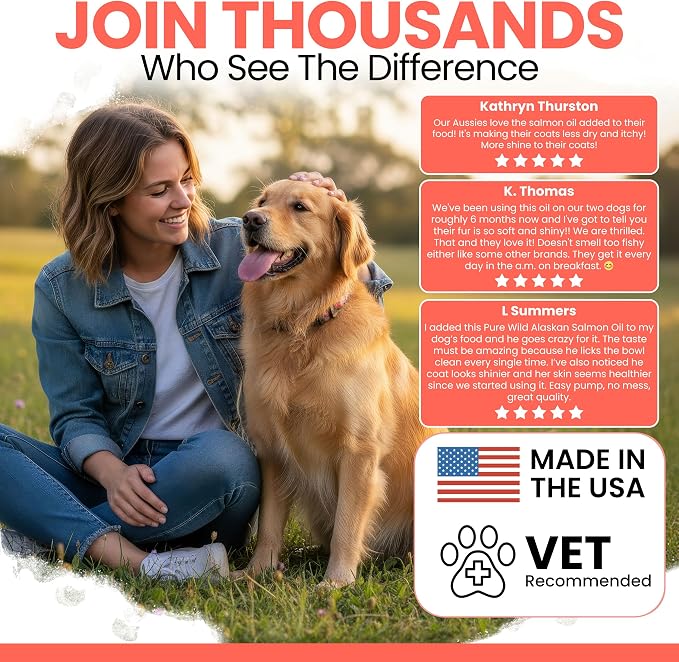 Wild Alaskan Salmon Oil for Dogs & Cats 16 oz - Omega 3 Dog Fish Oil, EPA DHA for Skin & Coat, Itch Relief, Joint and Heart Health - MSC Certified, Made in USA, Pump Bottle - Chew + Heal