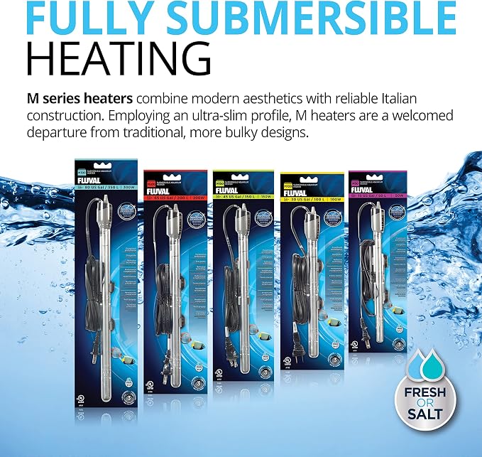 Fluval M 50-Watt Submersible Aquarium Heater – Compact, Reliable Heating with Mirror Technology for Fresh & Saltwater Tanks Up to 15 Gallons