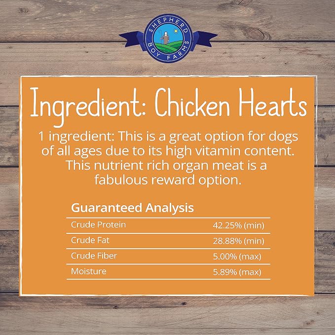 Shepherd Boy Farms Freeze Dried Chicken Hearts for Dogs & Cats - 100% Natural, Single-Ingredient Dog Treats & Cat Treats, High-Protein Organ Meat, Grain Free, Made in USA, 8oz