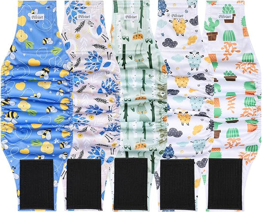 5 Pack Dog Diapers Male Reusable, Belly Bands for Male Dogs, High Absorbing Dog Pee Wraps for Doggie in Incontinence and Training Cactus M