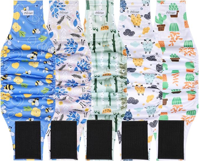 5 Pack Dog Diapers Male Reusable, Belly Bands for Male Dogs, High Absorbing Dog Pee Wraps for Doggie in Incontinence and Training Cactus S
