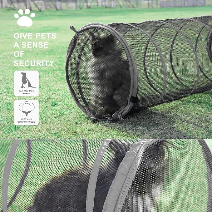 Catio Outdoor Cat Enclosure, 3-in-1 Extra Large Portable Cat Playpen with Tower Tent & Tunnel, Foldable Waterproof Mesh Catio for Indoor Outdoor Cats & Small Pets