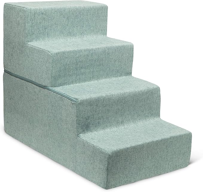 Best Pet Supplies Dog Stairs & Steps - Foam Steps for Small Dogs & Cats, Non-Slip Indoor Balanced Pet Step Support, Dog Ramp, No Assembly, Foldable Stair, Pale Teal, 4-Step