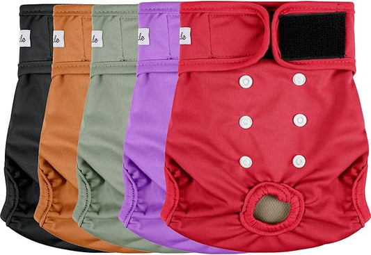 Female Dog Diapers 5Pcs - Premium Reusable Diapers for Doggie in Heat - Highly Absorbent Dog Diapers Female for Pet Incontinence, Red, XL